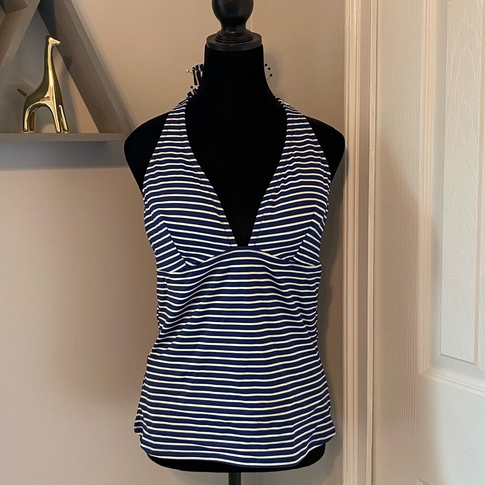 Navy & White Striped Tankini Halter Top, Size Large, NWOT Never Worn